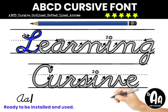 Abcd Cursive Outline Dotted Arrows Lined Font
